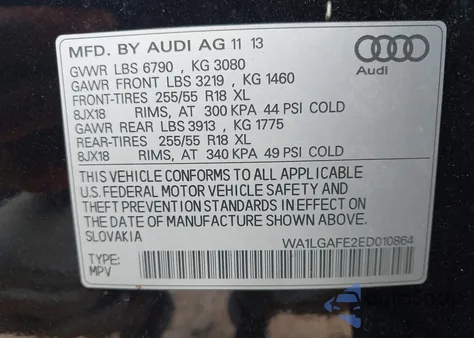 2014 Audi Q7 3.0T Premium из США, поврежденный, VIN WA1LGAFE2ED010864